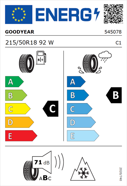 Tyre Label for Goodyear Vector 4Seasons Gen-3 215/50R18 92W