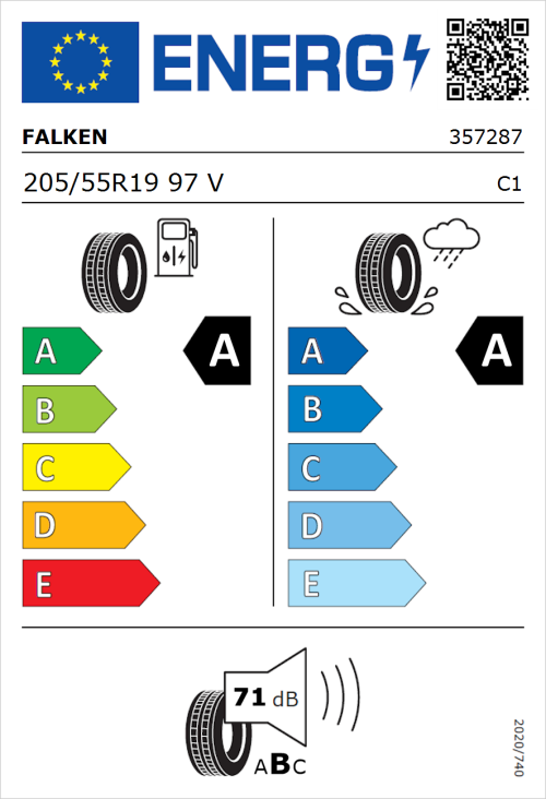 Tyre Label for Falken E.Ziex 205/55R19 97V